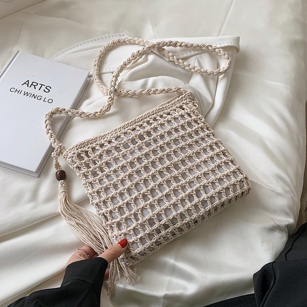 Boho Crossbody Retro Woven 70's Style Handbag - Ivory - NWT